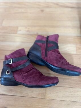 Naturalizer Burgundy Suede Ankle Boots with Dark Brown Straps
